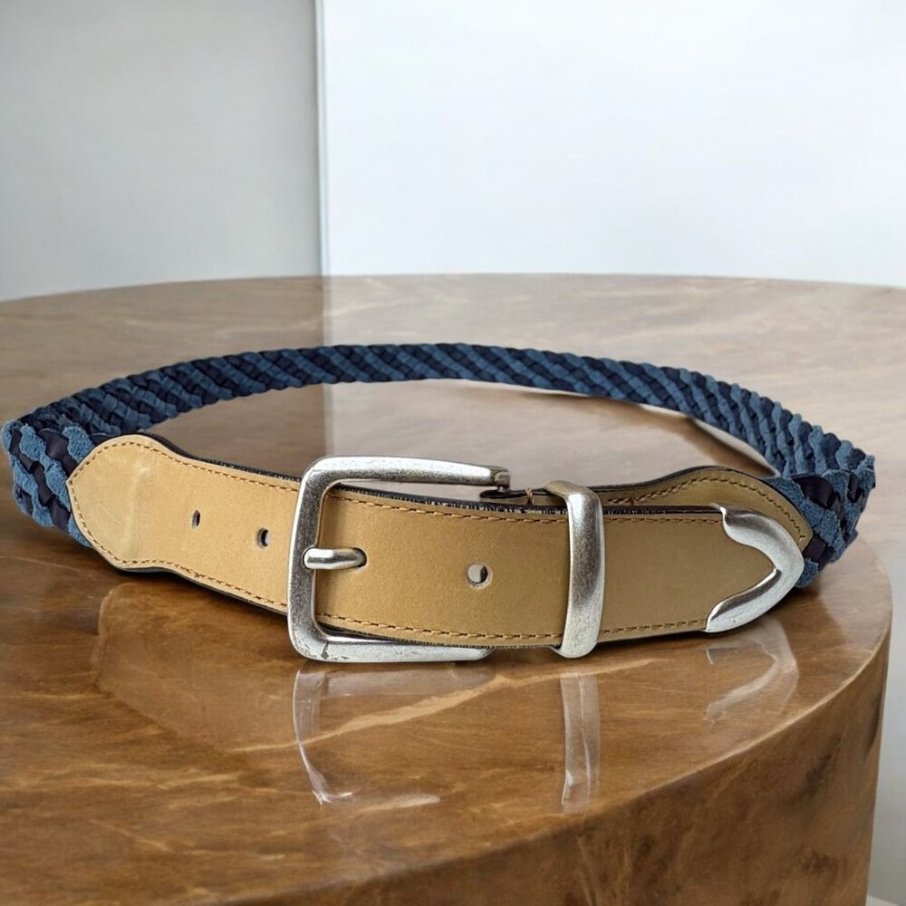 Paul Fredrick Braided Leather Eurometal Buckle‎ Belt Made in Italy